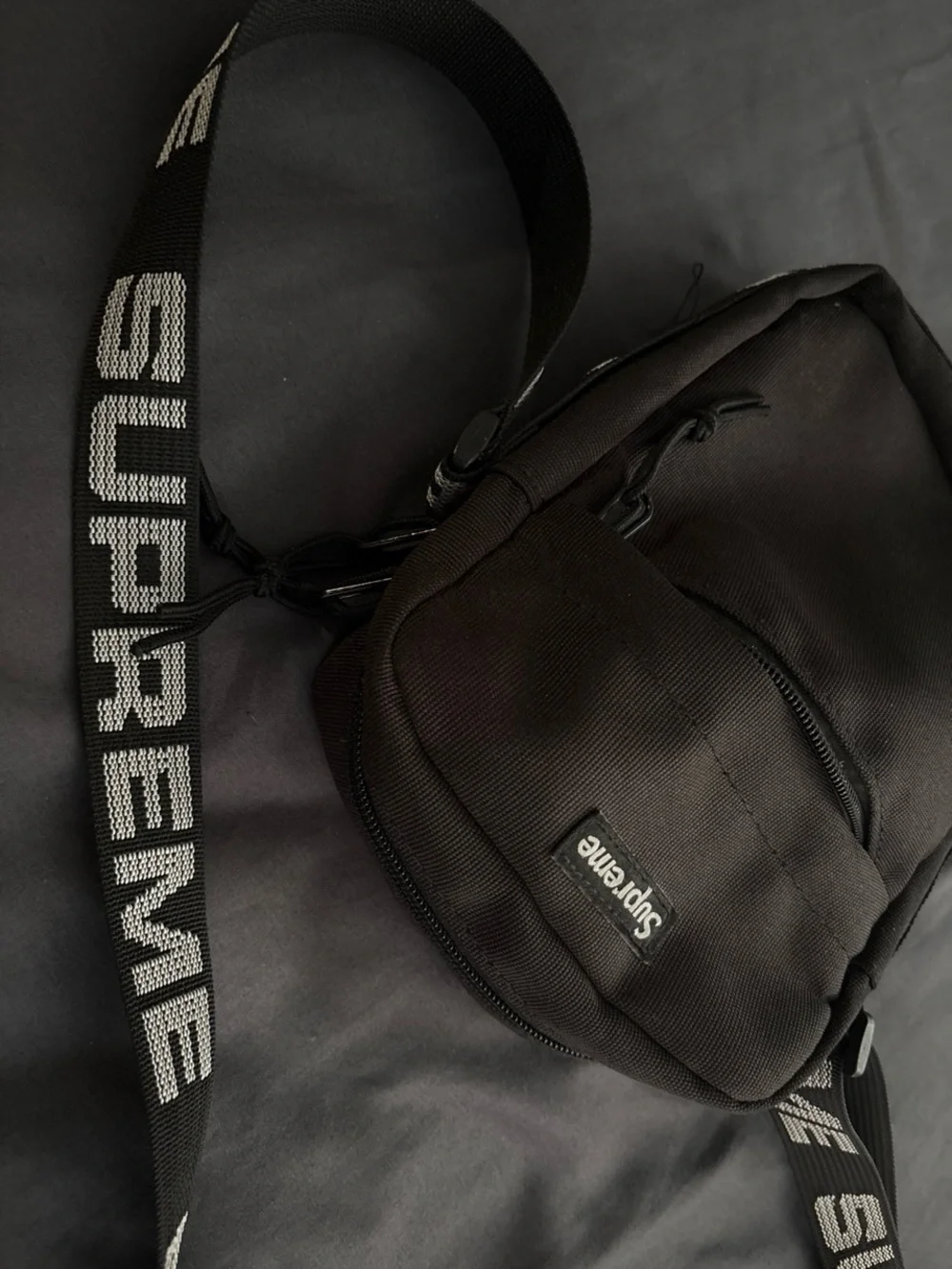 Supreme Black Crossbody Messenger Bag with Logo Strap